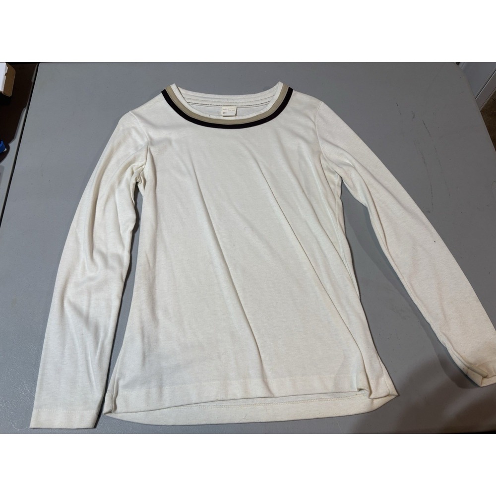 Vintage 70s Deadstock Montgomery Ward Minimalist Striped Collar Cream Sweater M